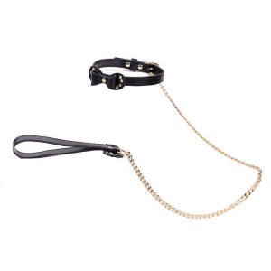 Coleira Preta com Guia de corrente Luxo